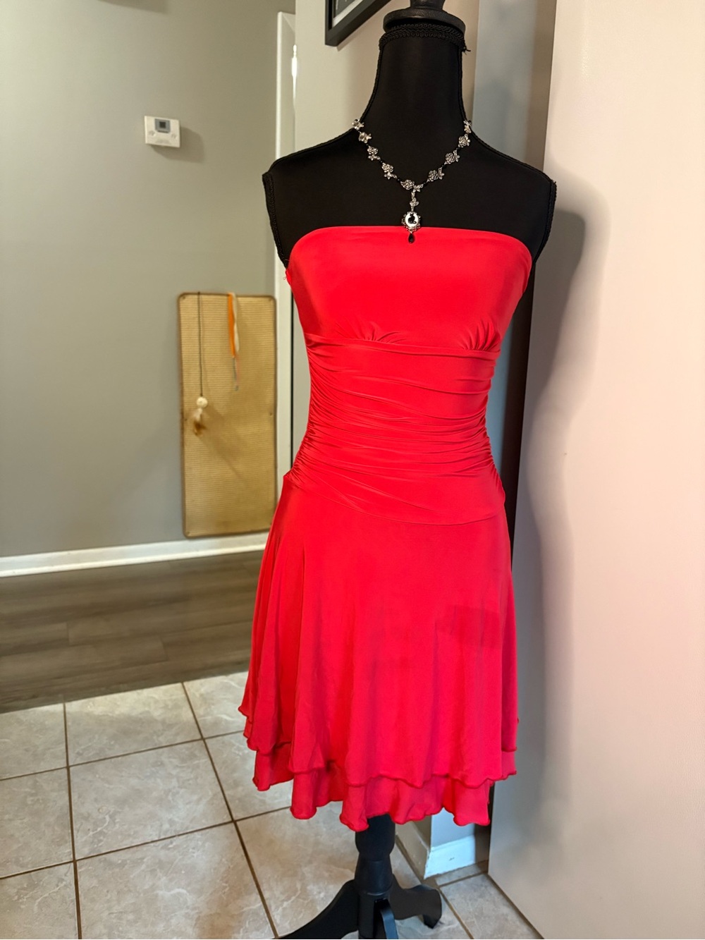 Strapless Ruched Red Mini Dress - Picture 2 of 10
